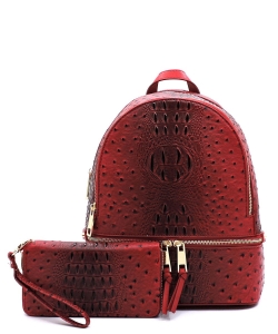 Ostrich Vegan Leather Backpack and Wallet OS1062W RED